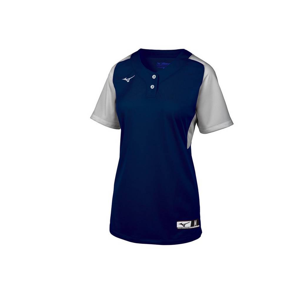 Mizuno Women's Aerolite 2-Button Softball Jersey Navy/Grey (350715-NOF)